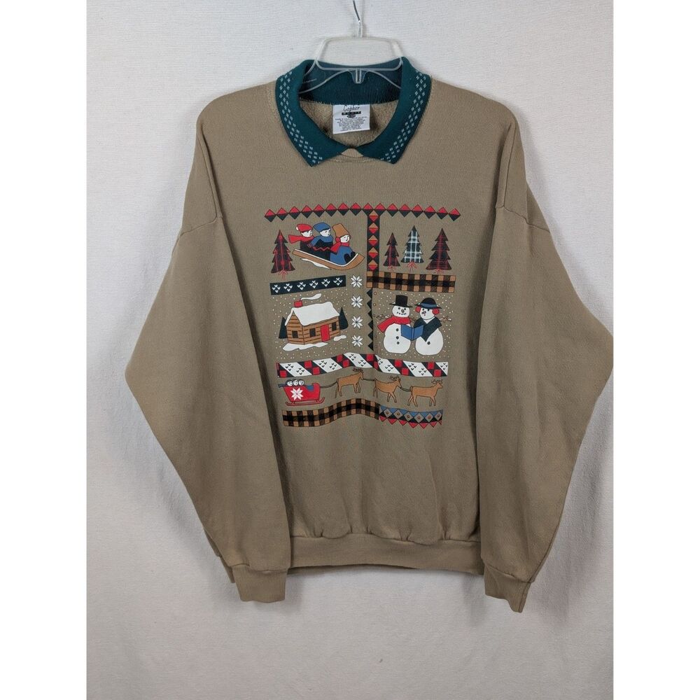 Vintage Gopher Sport Collard Christmas Sweatshirt Brown Women's Size XL